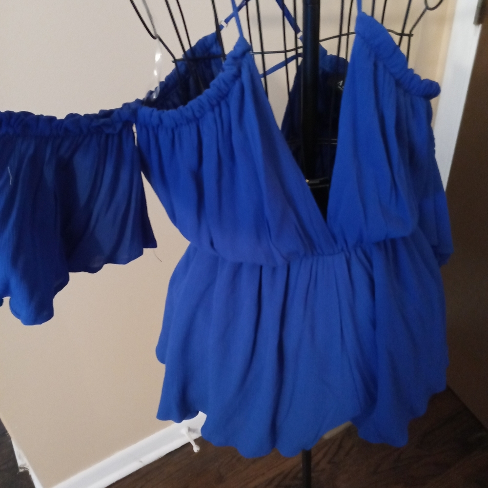 AKIRA Royal Blue Off-Shoulder Romper